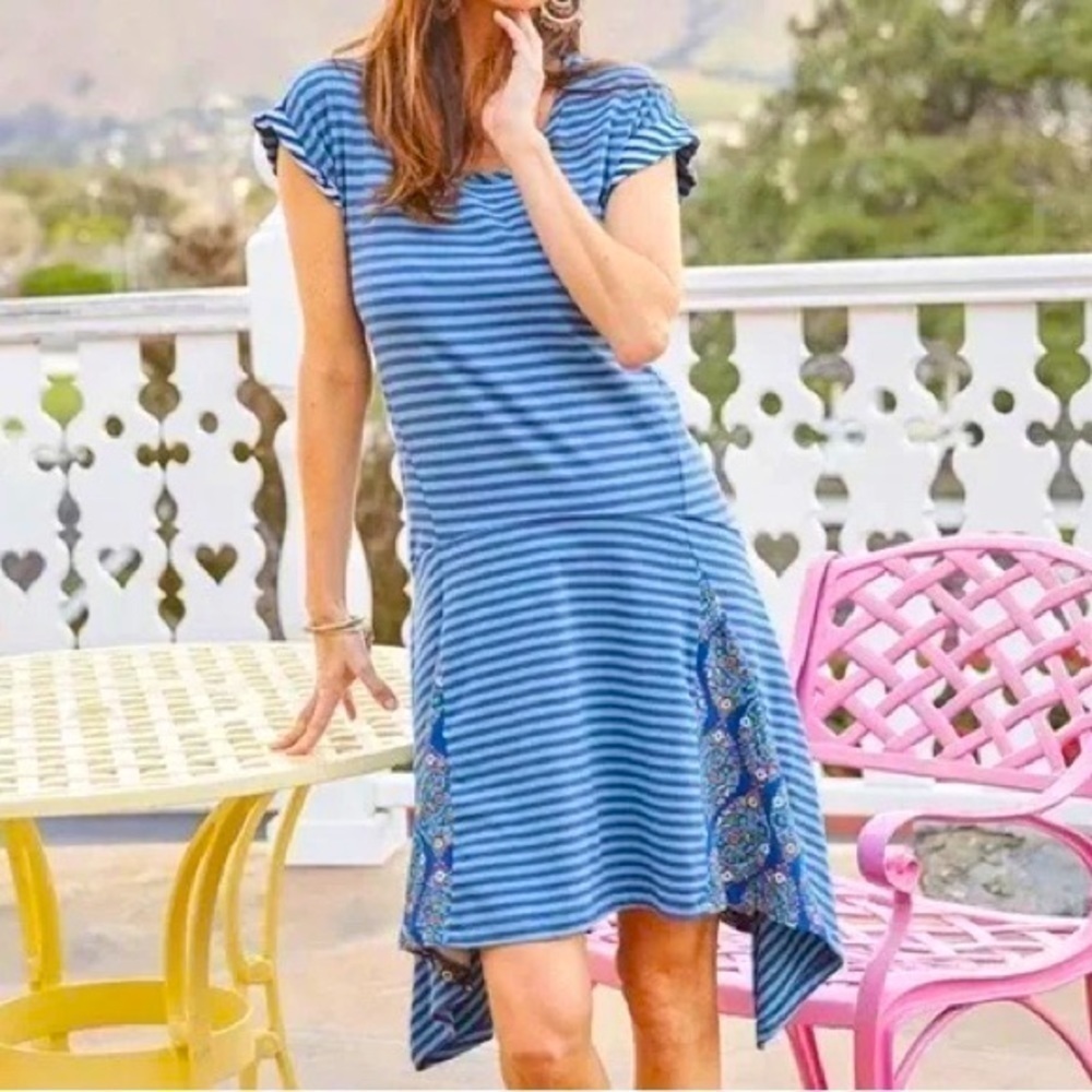 MATILDA JANE Blue Striped Walkabout Sidetail Dress, Size Medium, GUC.